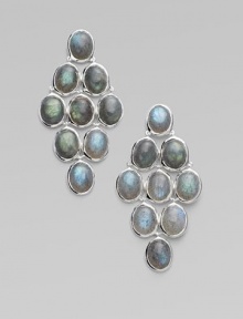 Pretty labradorite cabochons set in sterling silver in a cascade pattern. LabradoriteSterling silverWidth, about 1Length, about 2¼Post backImported Pretty labradorite cabochons set in sterling silver in a cascade pattern. LabradoriteSterling silverWidth, about 1Length, about 2¼Post backImported