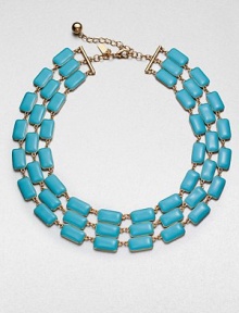 Make a colorful statement with this multi-row design in 14k goldplating. Plastic accents14k goldplated brassLength, about 16.75Lobster clasp closureImported 