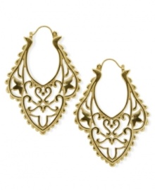 Make a statement with a bold pair of Moroccan-inspired filigree earrings. Crafted from nickel-free base metal, this 14k gold-plated design is suitable for sensitive skin. Approximate drop: 2 inches. Make a statement with a bold pair of Moroccan-inspired filigree earrings. Crafted from nickel-free base metal, this 14k gold-plated design is suitable for sensitive skin. Approximate drop: 2 inches.