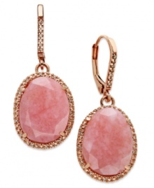 Inspired by nature, these stunning drop earrings highlight organically-shaped black pink opal (9-1/5 ct. t.w.) surrounded by round-cut diamonds (1/6 ct. t.w.). Set in 14k rose gold over sterling silver. Approximate drop: 1-1/4 inches. Inspired by nature, these stunning drop earrings highlight organically-shaped black pink opal (9-1/5 ct. t.w.) surrounded by round-cut diamonds (1/6 ct. t.w.). Set in 14k rose gold over sterling silver. Approximate drop: 1-1/4 inches.