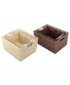 Store in style. The rattan-like look of each basket is made of a durable plastic with steel frame and chrome handles for heavy-duty storage that keeps things orderly. Perfect for organizing all over the house, each basket fits into your décor effortlessly.