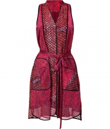 Add some unique style to your daytime look with this vibrant shirt dress from Edun - V-neck, stand collar, sleeveless, multi-panel detail with contrasting prints and black trim, front patch pockets, waist belt - Pair with platform sandals, a cashmere cardigan, and an oversized satchel Add some unique style to your daytime look with this vibrant shirt dress from Edun - V-neck, stand collar, sleeveless, multi-panel detail with contrasting prints and black trim, front patch pockets, waist belt - Pair with platform sandals, a cashmere cardigan, and an oversized satchel