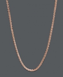 Add a pop of trendy caramel color to your neckline. Necklace features a wheat chain link crafted in 14k rose gold. Approximate length: 18 inches. Add a pop of trendy caramel color to your neckline. Necklace features a wheat chain link crafted in 14k rose gold. Approximate length: 18 inches.