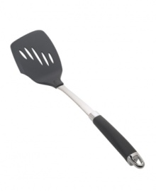 Totally turn things around in the kitchen! Food prep gets a precision edge with a sleek slotted turner that combines a silicone SureGrip handle and durable stainless steel for comfort and strength that bring even more meals to the table. Totally turn things around in the kitchen! Food prep gets a precision edge with a sleek slotted turner that combines a silicone SureGrip handle and durable stainless steel for comfort and strength that bring even more meals to the table.