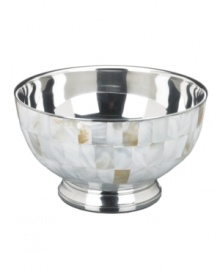 Enhance the elegant style of any table with the beauty of Mother of Pearl. Beveled stainless steel trim surrounds this attractive nut bowl with classic style, only from Lauren by Ralph Lauren. Enhance the elegant style of any table with the beauty of Mother of Pearl. Beveled stainless steel trim surrounds this attractive nut bowl with classic style, only from Lauren by Ralph Lauren.