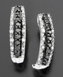 Embrace a color combo that's always in style. These gorgeous striped diamond earrings feature round-cut black diamonds (1/5 ct. t.w.) and white diamonds (1/10 ct. t.w.) set in 14k white gold. Approximate drop: 1/2 inch. Embrace a color combo that's always in style. These gorgeous striped diamond earrings feature round-cut black diamonds (1/5 ct. t.w.) and white diamonds (1/10 ct. t.w.) set in 14k white gold. Approximate drop: 1/2 inch.