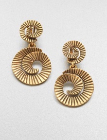 A stunning piece consisting of corrugated spirals in pretty drop style. Pewter and brassDrop, about 2.25 Clip-on backMade in USA A stunning piece consisting of corrugated spirals in pretty drop style. Pewter and brassDrop, about 2.25 Clip-on backMade in USA