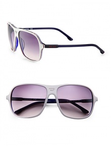 Sporty, aviator-inspired frames crafted in lightweight plastic with tri-colored stripe detail. Available in white/red/blue transparent frames with gradient grey/flash silver lenses.Plastic100% UV ProtectionImported Sporty, aviator-inspired frames crafted in lightweight plastic with tri-colored stripe detail. Available in white/red/blue transparent frames with gradient grey/flash silver lenses.Plastic100% UV ProtectionImported
