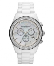 Style frozen in time: this pristine chronograph watch from Emporio Armani shines with stone accents.