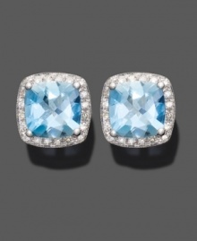 Make your style sensational with these beautiful stud earrings featuring cushion-cut aquamarine (2-3/8 ct. t.w.) and round-cut diamond (1 ct. t.w.) set in 14k white gold.