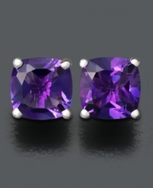 Deep purple cushion-cut amethyst (1-3/4 ct. t.w.) adds a touch of royalty to your day. Stud earrings set in 14k white gold. Deep purple cushion-cut amethyst (1-3/4 ct. t.w.) adds a touch of royalty to your day. Stud earrings set in 14k white gold.