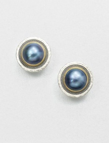 From the Gauntlet Collection. Stunning grey mabe pearls set in 24k gold and hammered sterling silver. Grey cultured mabe pearl18k goldSterling silverSize, about 1Post backImported From the Gauntlet Collection. Stunning grey mabe pearls set in 24k gold and hammered sterling silver. Grey cultured mabe pearl18k goldSterling silverSize, about 1Post backImported