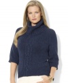 Lauren Ralph Lauren's chunky knit plus size sweater is crafted with an oversized turtleneck and a modern high-low hem