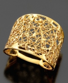 Make a bold statement with this beautiful ring, featuring an intricate filigree mesh width in 14k yellow gold. Make a bold statement with this beautiful ring, featuring an intricate filigree mesh width in 14k yellow gold.