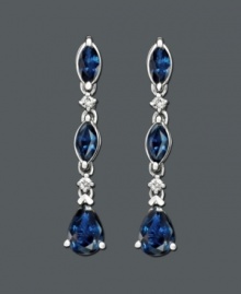 Opulent beauty. These stunning earrings feature marquise-cut sapphire (1-3/4 ct. t.w.) and diamond accents set in 14k white gold. Approximate drop: 1 inch. Opulent beauty. These stunning earrings feature marquise-cut sapphire (1-3/4 ct. t.w.) and diamond accents set in 14k white gold. Approximate drop: 1 inch.