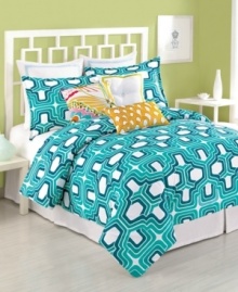 A brilliant idea! This Trina Turk Ogee comforter set pairs bold geometric patterns with an aquatic color palette to evoke modern, Southern California style. A brilliant idea! This Trina Turk Ogee comforter set pairs bold geometric patterns with an aquatic color palette to evoke modern, Southern California style.