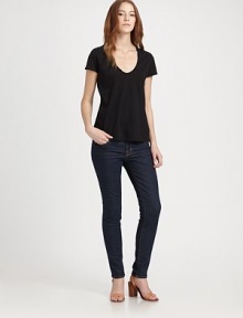 Casual-cool classic of pure cotton, finished with a rounded v-neck and short sleeves. Rounded v-neckShort sleevesCottonMachine washMade in USA of imported fabricModel shown is 5'9 (175cm) wearing US size 2. Casual-cool classic of pure cotton, finished with a rounded v-neck and short sleeves. Rounded v-neckShort sleevesCottonMachine washMade in USA of imported fabricModel shown is 5'9 (175cm) wearing US size 2.