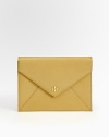 Classic envelope silhouette, crafted from lustrous saffiano leather and finished with understated logo hardware.Magnetic flap closureOne inside zip pocketLinen lining9½W X 7¼H X 1DImported