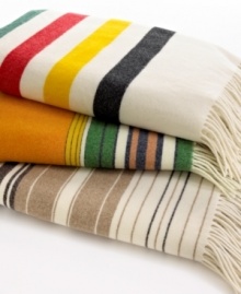 Nice threads. Completely luxurious, these 5th Avenue throws from Pendleton feature your choice of three striped designs and superfine merino wool for a fleecy hand that offers pure softness to the touch. Finished with a 3 fringe. Nice threads. Completely luxurious, these 5th Avenue throws from Pendleton feature your choice of three striped designs and superfine merino wool for a fleecy hand that offers pure softness to the touch. Finished with a 3 fringe.