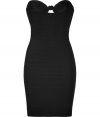 Uplift your cocktail look with this bold strapless take on the classic bandage dress by Herv? L?ger -Strapless, sweetheart neckline with cut out detailing, ultra-fitted silhouette, concealed back zip closure - Pair with sky-high platform pumps and a studded clutch