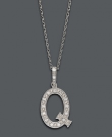 Spell it out in sparkle! This personalized initial charm necklace makes the perfect gift for Quinn. Features sparkling, round-cut diamond accents. Setting and chain crafted in 14k white gold. Approximate length: 18 inches. Approximate drop: 1/2 inch. Spell it out in sparkle! This personalized initial charm necklace makes the perfect gift for Quinn. Features sparkling, round-cut diamond accents. Setting and chain crafted in 14k white gold. Approximate length: 18 inches. Approximate drop: 1/2 inch.