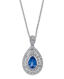 The center of attraction. This 14k white gold necklace evokes elegance with a tanzanite (5/8 ct. t.w.) and diamond (1/10 ct. t.w.) pendant adding luster. Approximate length: 18 inches. Approximate drop: 1/2 inch. The center of attraction. This 14k white gold necklace evokes elegance with a tanzanite (5/8 ct. t.w.) and diamond (1/10 ct. t.w.) pendant adding luster. Approximate length: 18 inches. Approximate drop: 1/2 inch.