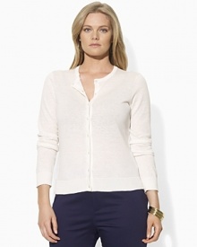 A timeless essential for lightweight layering, the long-sleeved Dallya cardigan is crafted in a luxe blend of linen and cotton with pearlized monogram-embossed buttons for a refined finish. A timeless essential for lightweight layering, the long-sleeved Dallya cardigan is crafted in a luxe blend of linen and cotton with pearlized monogram-embossed buttons for a refined finish.