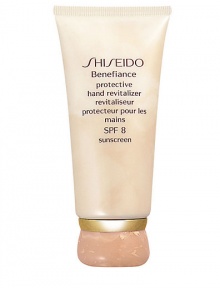 A silky hand cream that defends against roughness and dryness while providing a healthy, youthful clarity to skin. Provides moisture for smooth skin and protects hands from daily UV damage. Invisible, non-oily formula massages easily and quickly into the skin. Use daily after washing for continous protection. 2.6 oz.Call Saks Fifth Avenue New York, (212) 753-4000 x2154, or Beverly Hills, (310) 275-4211 x5492, for a complimentary Beauty Consultation. ASK SHISEIDOFAQ A silky hand cream that defends against roughness and dryness while providing a healthy, youthful clarity to skin. Provides moisture for smooth skin and protects hands from daily UV damage. Invisible, non-oily formula massages easily and quickly into the skin. Use daily after washing for continous protection. 2.6 oz.Call Saks Fifth Avenue New York, (212) 753-4000 x2154, or Beverly Hills, (310) 275-4211 x5492, for a complimentary Beauty Consultation. ASK SHISEIDOFAQ