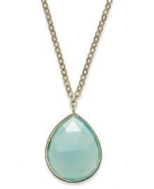 A drop of color brightens any look. This brilliant pear-shaped pendant features medium blue chalcedony (3-1/2 ct. t.w.) in a 10k gold setting. Approximate length: 18 inches. Approximate drop: 1 inch. A drop of color brightens any look. This brilliant pear-shaped pendant features medium blue chalcedony (3-1/2 ct. t.w.) in a 10k gold setting. Approximate length: 18 inches. Approximate drop: 1 inch.