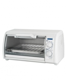 A small countertop addition makes a big change to your cooking routine by toasting, cooking, broiling and reheating your favorite snacks and meals. Slip four slices of bread in for a perfect toast or give your casserole a thorough heating and bubbly golden crust with the broil function-the cuisine is endless with this versatile oven! 2-year limited warranty. A small countertop addition makes a big change to your cooking routine by toasting, cooking, broiling and reheating your favorite snacks and meals. Slip four slices of bread in for a perfect toast or give your casserole a thorough heating and bubbly golden crust with the broil function-the cuisine is endless with this versatile oven! 2-year limited warranty.