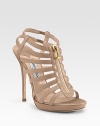 EXCLUSIVELY AT SAKS.COM in nude. From the Jimmy Choo 24/7 collection. A sassy caged leather design anchored with an exposed center zipper. Self-covered heel, 4¾ (120mm) Self-covered platform, ½ (15mm) Compares to 4¼ heel (110mm) Open toe Exposed front zipper Leather lining and sole Made in ItalyOUR FIT MODEL RECOMMENDS ordering true size.