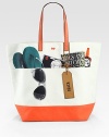 Beach-ready in a chic trompe l'oeil print on crisp canvas trimmed with leather.Leather double top handles, 7¼ dropOne inside zip pocket17¼W X 14¼H X 7¼DImported