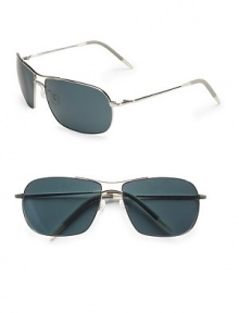 Sleek, double-bridge aviators crafted from high-quality lightweight metal. Available in silver with blue polarized lens. UV 400 lens 100% UV protection Imported Sleek, double-bridge aviators crafted from high-quality lightweight metal. Available in silver with blue polarized lens. UV 400 lens 100% UV protection Imported