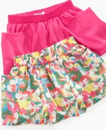 A bit modest. She can feel girlie and still stay covered up in this skirt with shorts built-in underneath from DKNY.