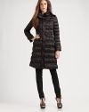 This wonderfully warm puffer is quilted all over, to keep you cozy throughout the season.Stand collarSnap frontSlash zip pocketsBelted button cuffsAbout 37 from shoulder to hem69% polyester/31% polyamideDry cleanImportedbr>OUR FIT MODEL RECOMMENDS ordering true size