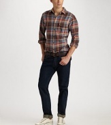 Rugged details update the classic plaid shirt, crafted in ultra-soft cotton flannel with genuine suede elbow patches. Chest flap pockets Suede elbow patches Cotton Hand Wash Imported 