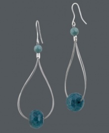 A little splash of color. Avalonia Road's destination-inspired earrings combine pretty teardrops with two teal agate beads (11 ct. t.w.). Set in sterling silver on french wire. Approximate drop length: 1-1/2 inches. Approximate drop width: 1/2 inch. A little splash of color. Avalonia Road's destination-inspired earrings combine pretty teardrops with two teal agate beads (11 ct. t.w.). Set in sterling silver on french wire. Approximate drop length: 1-1/2 inches. Approximate drop width: 1/2 inch.
