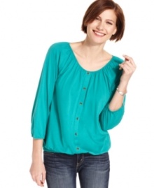Style&co. gives a petite peasant silhouette a sleek makeover with streamlined details and a buttoned front placket. A versatile and comfy addition to your closet! Style&co. gives a petite peasant silhouette a sleek makeover with streamlined details and a buttoned front placket. A versatile and comfy addition to your closet!