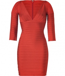 A favorite among Red Carpet-ready starlets, this figure-hugging bandage dress from Herv? L?ger boasts chic cut-out sleeves and a daring hemline - V-neck, three-quarter sleeves with shoulder cut out, figure-enhancing bandage panels, back and side seam details, concealed back zip closure - Wear with a slim trench, statement heels, and a studded clutch A favorite among Red Carpet-ready starlets, this figure-hugging bandage dress from Herv? L?ger boasts chic cut-out sleeves and a daring hemline - V-neck, three-quarter sleeves with shoulder cut out, figure-enhancing bandage panels, back and side seam details, concealed back zip closure - Wear with a slim trench, statement heels, and a studded clutch