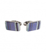 Inject sophisticated style into your formal look with these ultra-cool striped cufflinks from Paul Smith - Rectangular silver-toned cufflinks with blue and black striping - Pair with a sleek suit and a immaculately tailored button-down