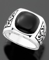 Powerful beauty. This sterling silver ring features cushion-cut onyx (14x14 mm) and stylish openwork. Size 10.5.