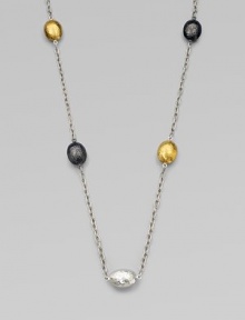 Beautifully textured stations in two-tone sterling silver and radiant 24k gold on a sterling silver link chain. Two-tone sterling silver24k goldLength, about 39½Lobster clasp closureImported Beautifully textured stations in two-tone sterling silver and radiant 24k gold on a sterling silver link chain. Two-tone sterling silver24k goldLength, about 39½Lobster clasp closureImported