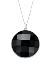 A standout circle. Faceted onyx (22 mm) boldly stands out against a polished sterling silver setting. Approximate length: 18 inches. Approximate drop: 1-3/4 inches. A standout circle. Faceted onyx (22 mm) boldly stands out against a polished sterling silver setting. Approximate length: 18 inches. Approximate drop: 1-3/4 inches.