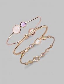 Pretty rose quartz, amethyst and green gold citrine set in sterling silver and 18k gold, finished with the warmth of 18k rose goldplating. Rose quartz, amethyst and green gold citrine18k gold and sterling silver with 18k rose goldplatingDiameter, about 2½Slip-on styleImported Please note: Bracelets sold separately. Pretty rose quartz, amethyst and green gold citrine set in sterling silver and 18k gold, finished with the warmth of 18k rose goldplating. Rose quartz, amethyst and green gold citrine18k gold and sterling silver with 18k rose goldplatingDiameter, about 2½Slip-on styleImported Please note: Bracelets sold separately.