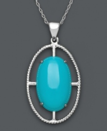 A touch of color. An oval-shaped turquoise stone (12 mm x 20 mm) attracts attention in a pretty, sterling silver setting. Approximate length: 18 inches. Approximate drop: 1-1/2 inches. A touch of color. An oval-shaped turquoise stone (12 mm x 20 mm) attracts attention in a pretty, sterling silver setting. Approximate length: 18 inches. Approximate drop: 1-1/2 inches.