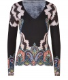 A modern iteration of the iconic Etro look, this black-multi V-neck stretch silk pullover lends a chic finish to any outfit - V-neckline, long sleeves - Form-fitting - Wear with bright separates and jet black accessories