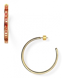 Label loving gets vibrant with these logo-stamped hoop earrings from MARC BY MARC JACOBS. Wear the color-pop pair to punch up white tees and dark-rinse skinnies.