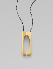 A unique 3D design with a hallow oval center; plated in 23k gold. Sterling silver Sterling silver chain Length, about 22 to 24 adjustable Pendant size, about 1½L X ½ W Lobster clasp closure Imported A unique 3D design with a hallow oval center; plated in 23k gold. Sterling silver Sterling silver chain Length, about 22 to 24 adjustable Pendant size, about 1½L X ½ W Lobster clasp closure Imported