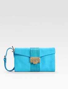 Rippled snake-print leather adds textural appeal to this compact design with signature metal hardware. Adjustable wrist strap, 6-7 dropFlap-lock closureOne inside zip pocketFully lined9¾W X 5¾H X 1½DMade in Italy Rippled snake-print leather adds textural appeal to this compact design with signature metal hardware. Adjustable wrist strap, 6-7 dropFlap-lock closureOne inside zip pocketFully lined9¾W X 5¾H X 1½DMade in Italy