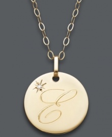 The perfect personalized present! Elaine or Elizabeth will be thrilled to open this thoughtful initial letter pendant. Crafted in 14k gold with a sparkling diamond accent. Approximate length: 16 inches + 2-inch extender. Approximate drop: 3/4 inch. The perfect personalized present! Elaine or Elizabeth will be thrilled to open this thoughtful initial letter pendant. Crafted in 14k gold with a sparkling diamond accent. Approximate length: 16 inches + 2-inch extender. Approximate drop: 3/4 inch.